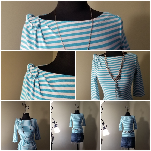 Kate Spade Turquoise & White 3/4 Sleeve Tee - Picture 6 of 8